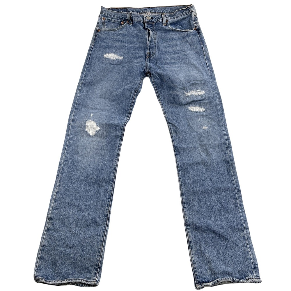 Levi's 501 93 Straight Leg Jeans 32x34 Blue Men Distressed Button Fly Denim Wash